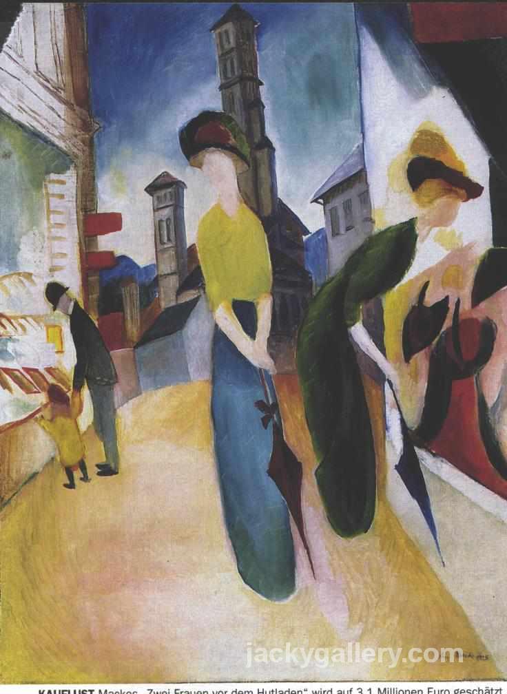 Two women in front of a hat shop, August Macke painting